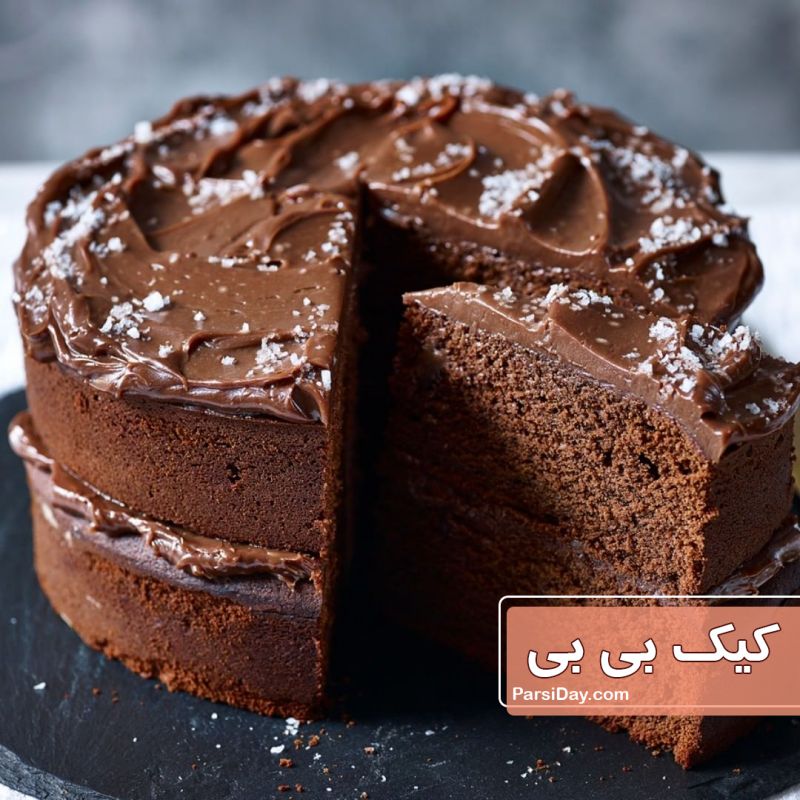 طرز تهیه کیک بی بی شکلاتی اصل ساده و خوشمزه با تزیین گاناش