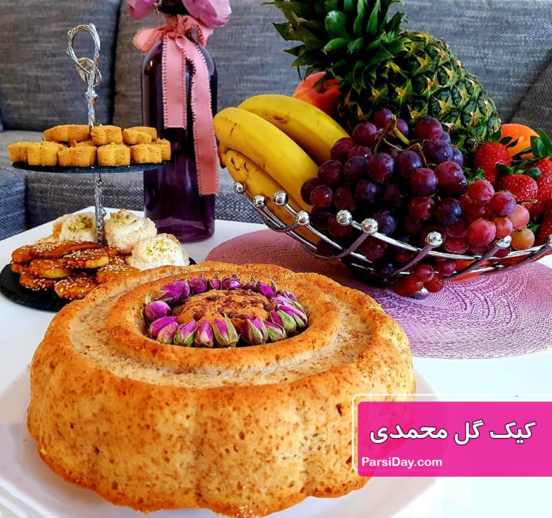 طرز تهیه کیک گل محمدی یا گل سرخ خانگی ساده و خوشمزه با گلاب