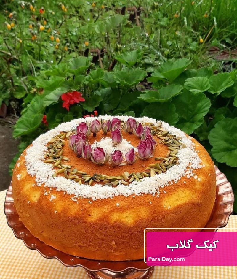 طرز تهیه کیک گلاب و زعفران و هل ساده و خوشمزه با ماست بدون فر
