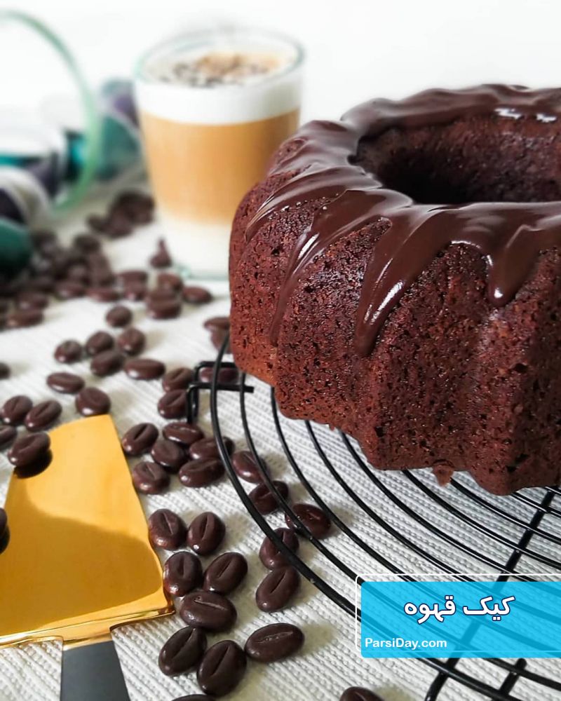 طرز تهیه کیک قهوه و گردو و پودر کاکائو ساده و خوشمزه با سس قهوه