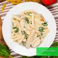 طرز تهیه پاستا با سس سفید ساده و آسان با مرغ و قارچ گام به گام