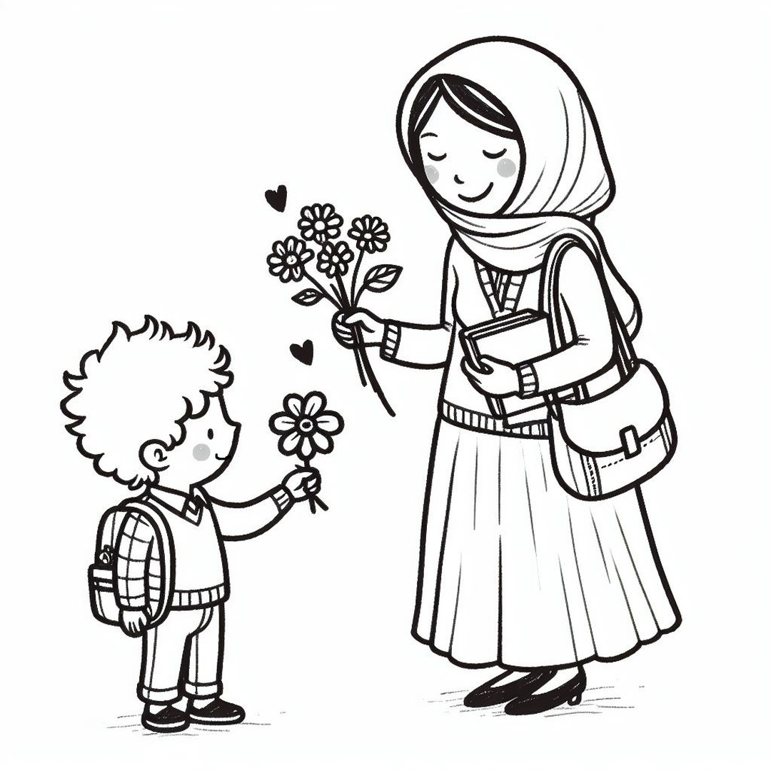 نقاشی معلم با حجاب