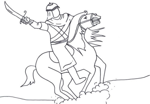 نقاشی امام حسین در حال جنگ