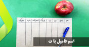 اسم فامیل با ت دو نقطه (حیوان، رنگ، اعضای، بدن، گل، غذا، شهر، ماشین)