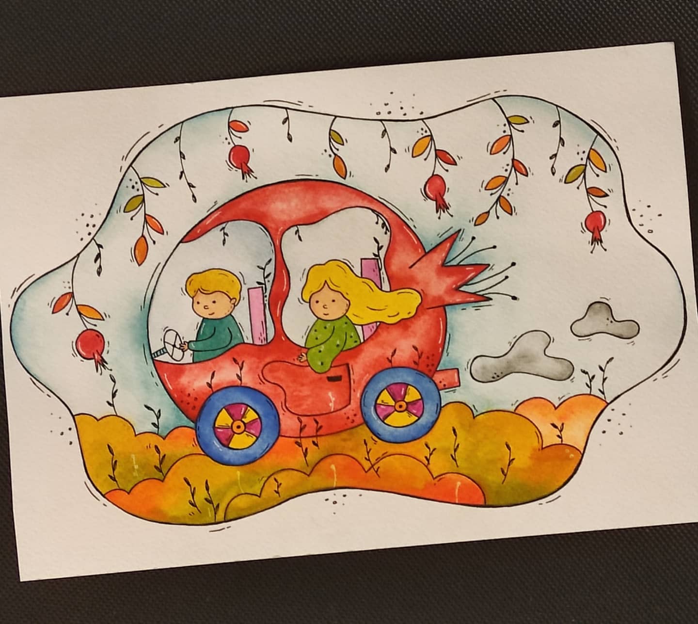 نقاشی شب یلدا با مداد رنگی