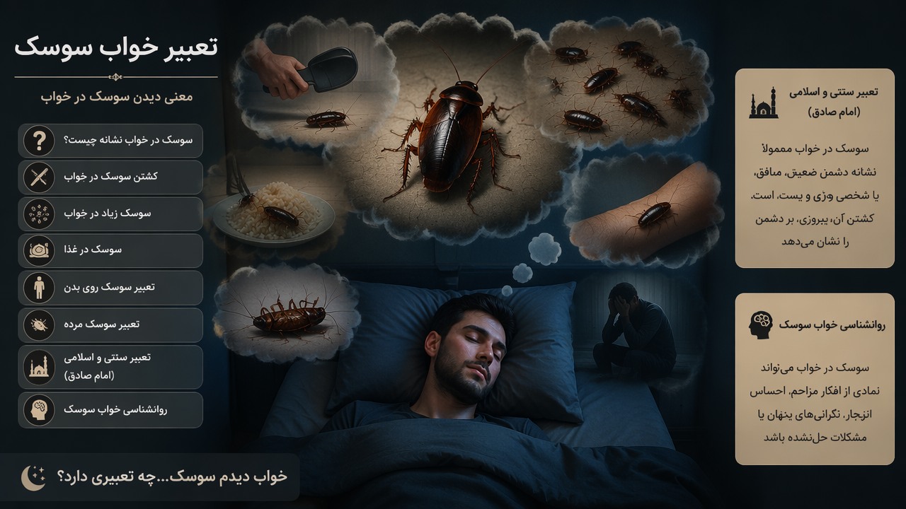 تعبیر خواب سوسک, خواب سوسک, کشتن سوسک در خواب, سوسک زیاد در خواب, سوسک در غذا, تعبیر سوسک روی بدن, معنی دیدن سوسک, روانشناسی خواب سوسک, تعبیر سنتی سوسک, تعبیر امام صادق سوسک, خواب دیدم سوسک, تعبیر سوسک مرده, 