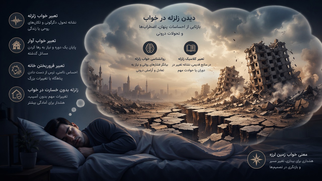تعبیر خواب زلزله, دیدن زلزله در خواب, تعبیر خواب آوار, تعبیر فروریختن خانه, زلزله بدون خسارت در خواب, روانشناسی خواب زلزله, تعبیر کلاسیک زلزله, معنی خواب زمین‌لرزه, 