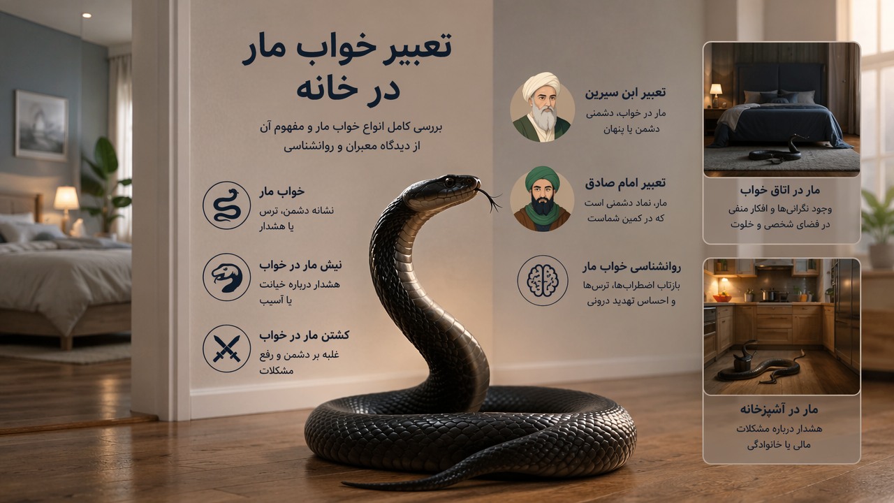 تعبیر خواب مار در خانه, خواب مار, مار سیاه در خانه, نیش مار در خواب, کشتن مار در خواب, تعبیر ابن سیرین مار, تعبیر امام صادق مار, روانشناسی خواب مار, مار در اتاق خواب, مار در آشپزخانه, 