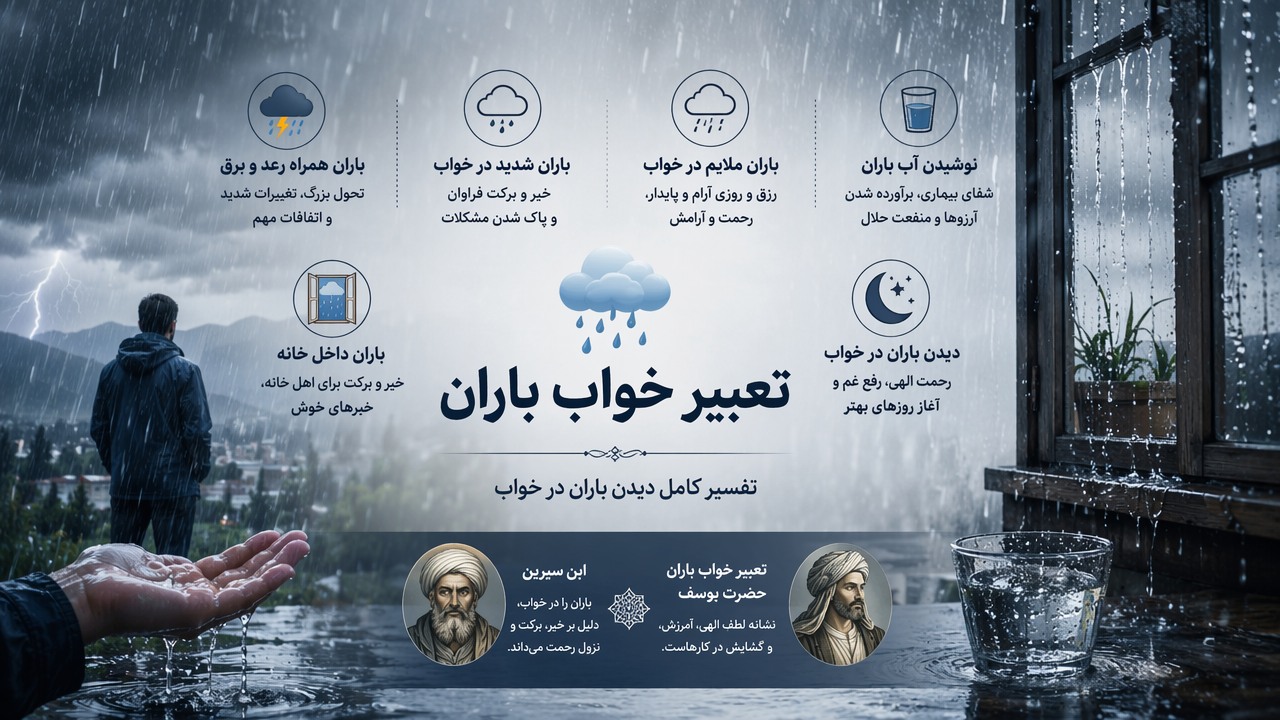 تعبیر خواب باران, تعبیر خواب باران حضرت یوسف, معنی باران در خواب, دیدن باران در خواب, باران شدید در خواب, باران ملایم در خواب, نوشیدن آب باران, باران داخل خانه, باران همراه رعد و برق, تعبیر خواب یوسف, ابن سیرین باران, 