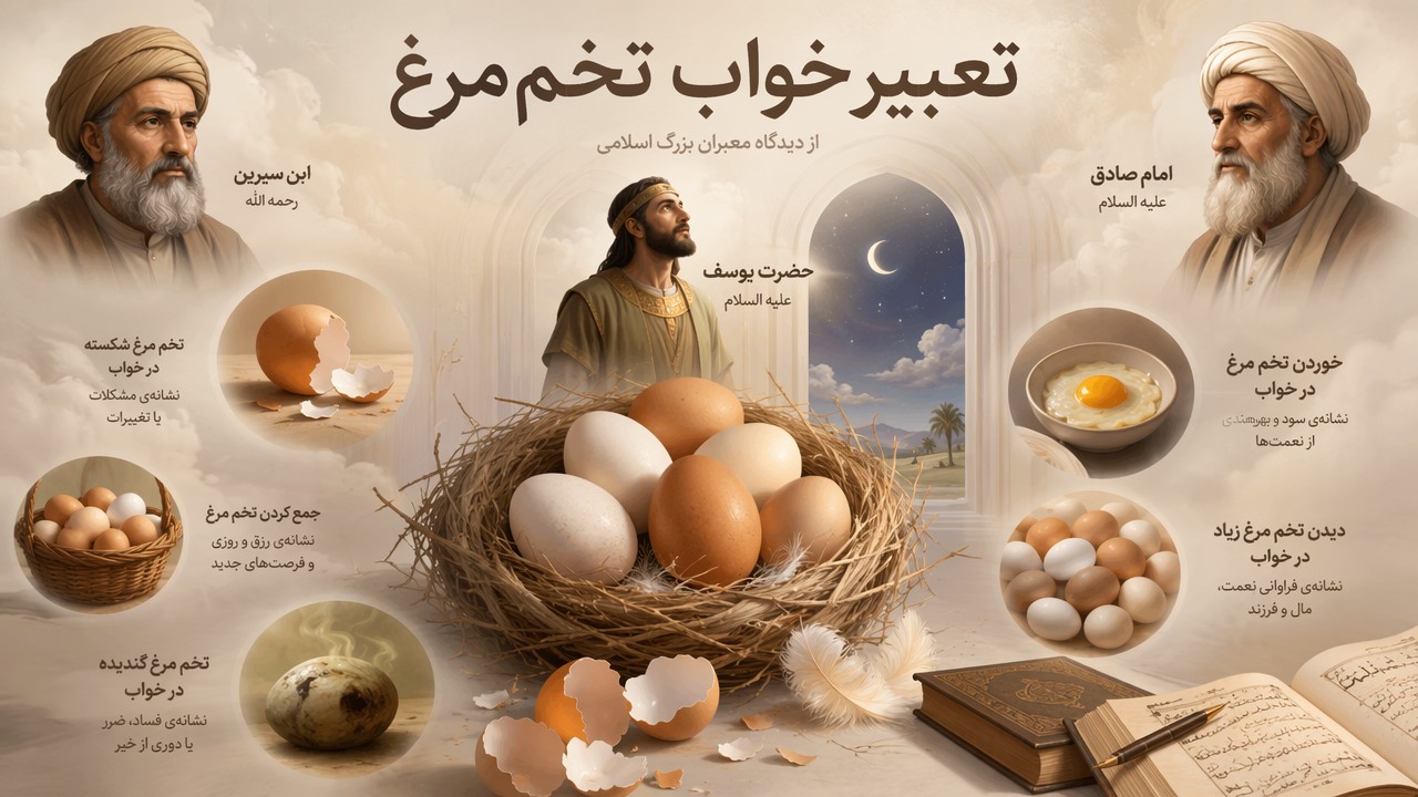 تعبیر خواب تخمه مرغ, تعبیر خواب تخم‌مرغ, حضرت یوسف, ابن سیرین, امام صادق, تخم مرغ شکسته در خواب, خوردن تخم مرغ در خواب, جمع کردن تخم مرغ, تخم مرغ گندیده در خواب, دیدن تخم مرغ زیاد در خواب, 
