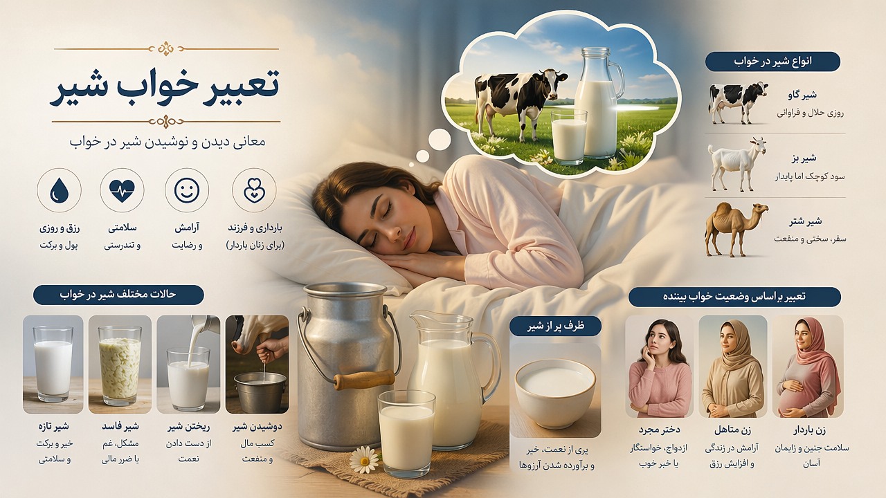 تعبیر خواب شیر, تعبیر خواب شیر خوردنی, دیدن شیر در خواب, نوشیدن شیر در خواب, تعبیر شیر تازه, تعبیر شیر فاسد, دوشیدن شیر, ریختن شیر, شیر گاو, شیر بز, شیر شتر, تعبیر خواب دختر مجرد, تعبیر خواب زن متاهل, تعبیر خواب زن باردار, تعبیر ظرف پر از شیر, 