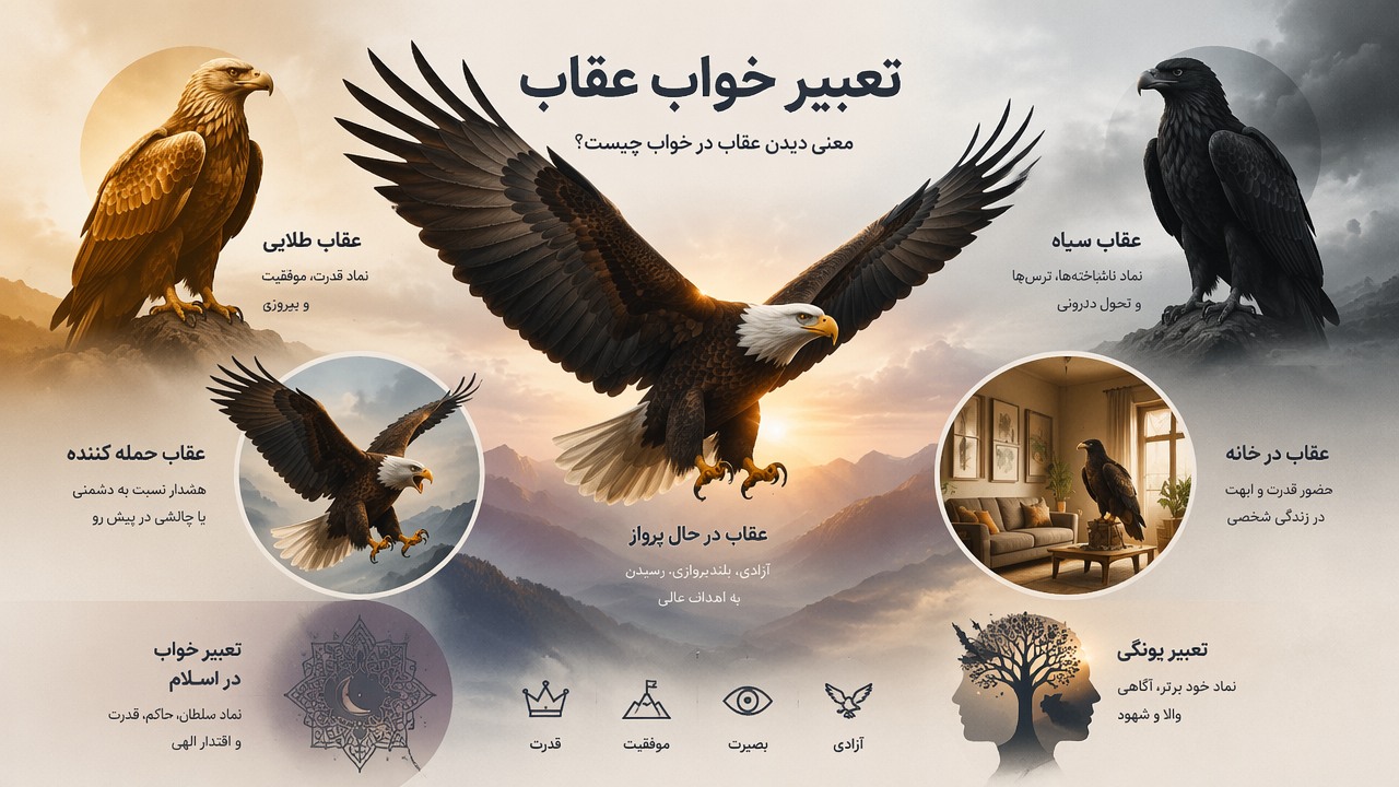 تعبیر خواب عقاب, معنی دیدن عقاب در خواب, عقاب در حال پرواز, عقاب حمله کننده, عقاب در خانه, عقاب طلایی, عقاب سیاه, تعبیر خواب اسلامی, تعبیر یونگی, 