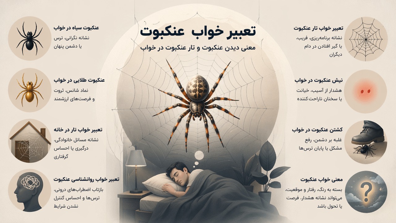 تعبیر خواب عنکبوت, تعبیر دیدن عنکبوت, تعبیر خواب تار عنکبوت, نیش عنکبوت در خواب, کشتن عنکبوت در خواب, عنکبوت سیاه در خواب, عنکبوت طلایی در خواب, تعبیر خواب تار در خانه, تعبیر خواب روانشناسی عنکبوت, معنی خواب عنکبوت, 