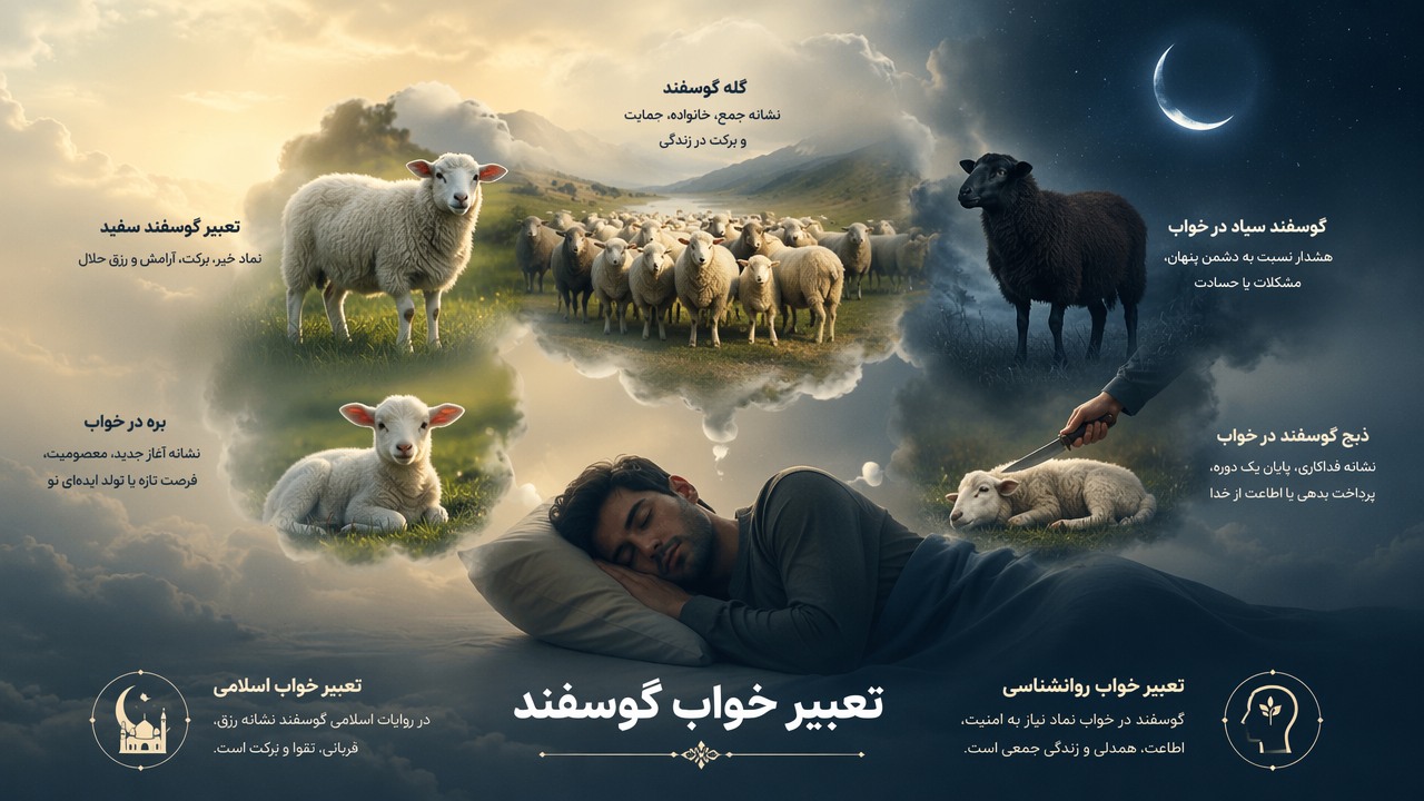 تعبیر خواب گوسفند, گوسفند در خواب, تعبیر گوسفند سفید, گوسفند سیاه در خواب, ذبح گوسفند در خواب, گله گوسفند, بره در خواب, تعبیر خواب اسلامی, تعبیر خواب روانشناسی, 