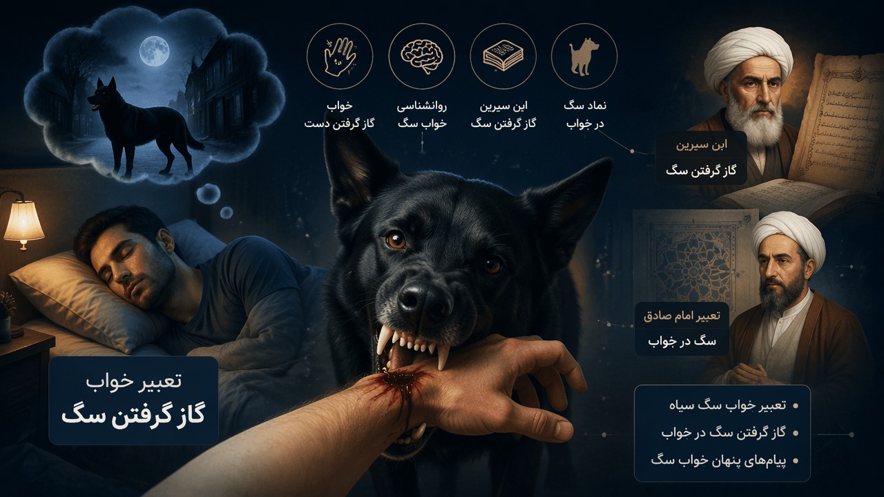 تعبیر خواب گاز گرفتن سگ, گاز گرفتن سگ در خواب, تعبیر خواب سگ, خواب سگ سیاه, خواب گاز گرفتن دست, روانشناسی خواب سگ, ابن سیرین گاز گرفتن سگ, تعبیر امام صادق سگ, نماد سگ در خواب, 