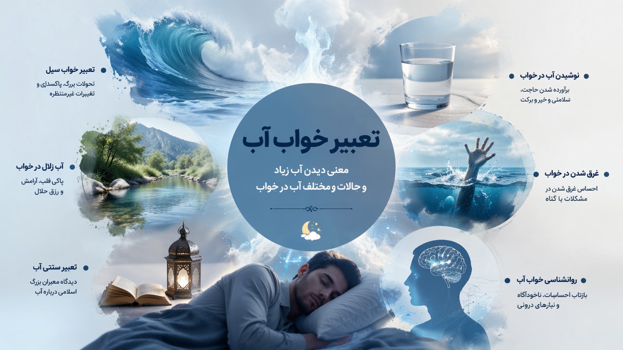 تعبیر خواب آب زیاد, تعبیر خواب آب, تعبیر خواب سیل, آب زلال در خواب, غرق شدن در خواب, نوشیدن آب در خواب, روانشناسی خواب آب, تعبیر سنتی آب, معنی خواب آب, 