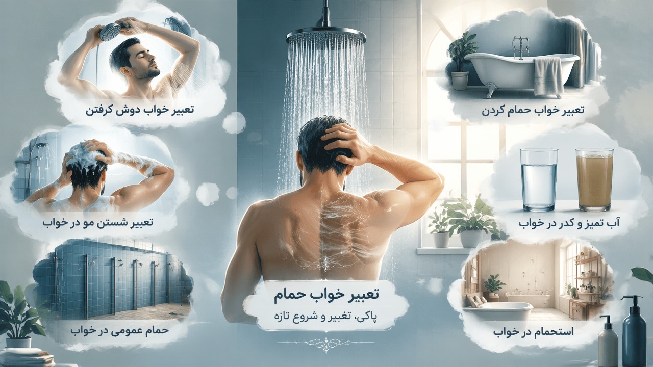 تعبیر خواب حمام کردن, تعبیر خواب حمام, تعبیر خواب دوش گرفتن, حمام در خواب, استحمام در خواب, آب تمیز و کدر در خواب, تعبیر شستن مو در خواب, حمام عمومی در خواب,