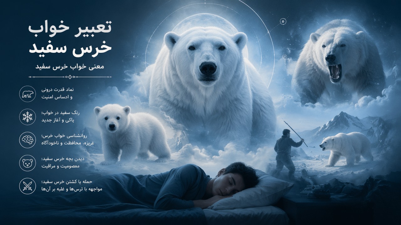تعبیر خواب خرس سفید, تعبیر خواب خرس قطبی, معنی خواب خرس سفید, حمله خرس سفید در خواب, دیدن بچه خرس سفید, کشتن خرس سفید در خواب, روانشناسی خواب خرس, نماد خرس در خواب, رنگ سفید در خواب, 