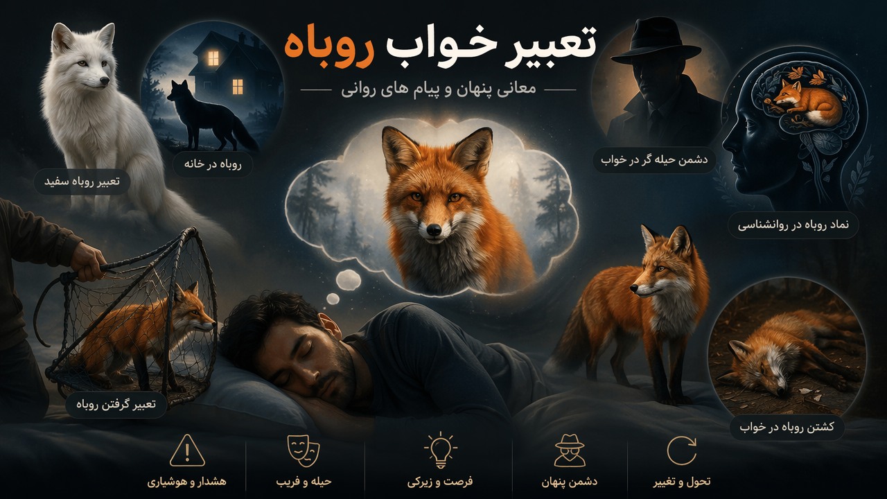 تعبیر خواب روباه, روباه در خواب, معنی روباه در خواب, تعبیر روباه سفید, روباه در خانه, دشمن حیله گر در خواب, نماد روباه در روانشناسی, تعبیر گرفتن روباه, کشتن روباه در خواب, 