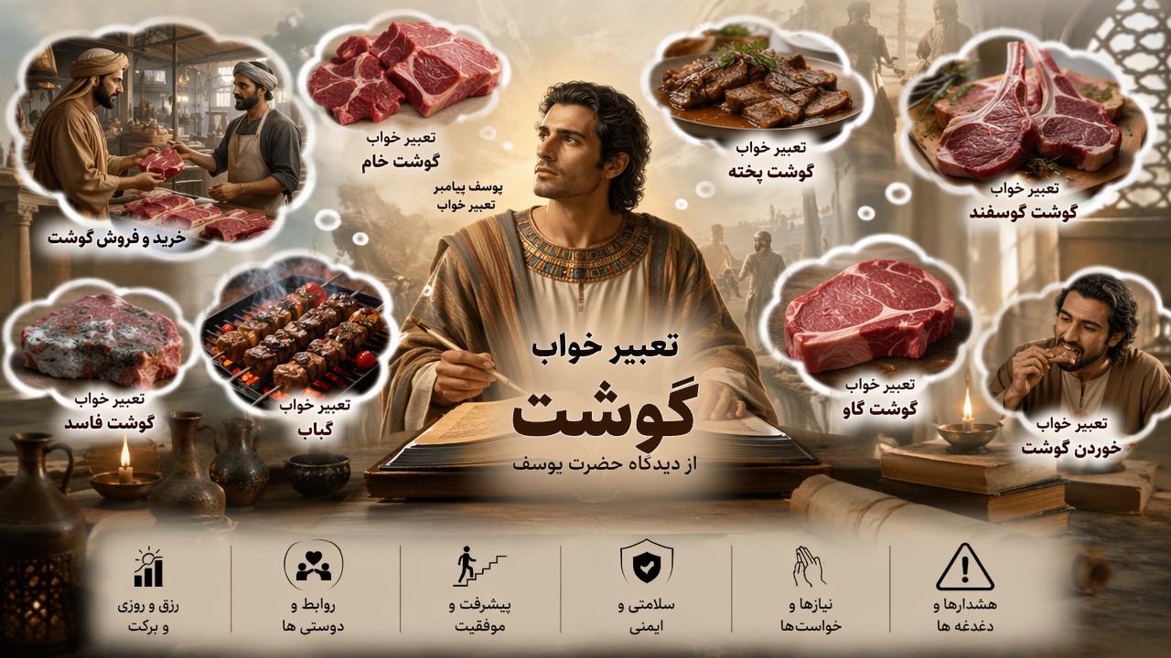 تعبیر خواب گوشت حضرت یوسف, تعبیر خواب گوشت پخته, تعبیر خواب گوشت خام, خرید و فروش گوشت در خواب, تعبیر خواب گوشت گوسفند, تعبیر خواب گوشت گاو, تعبیر خواب گوشت فاسد, تعبیر خواب کباب, تعبیر خواب خوردن گوشت, یوسف پیامبر تعبیر خواب,