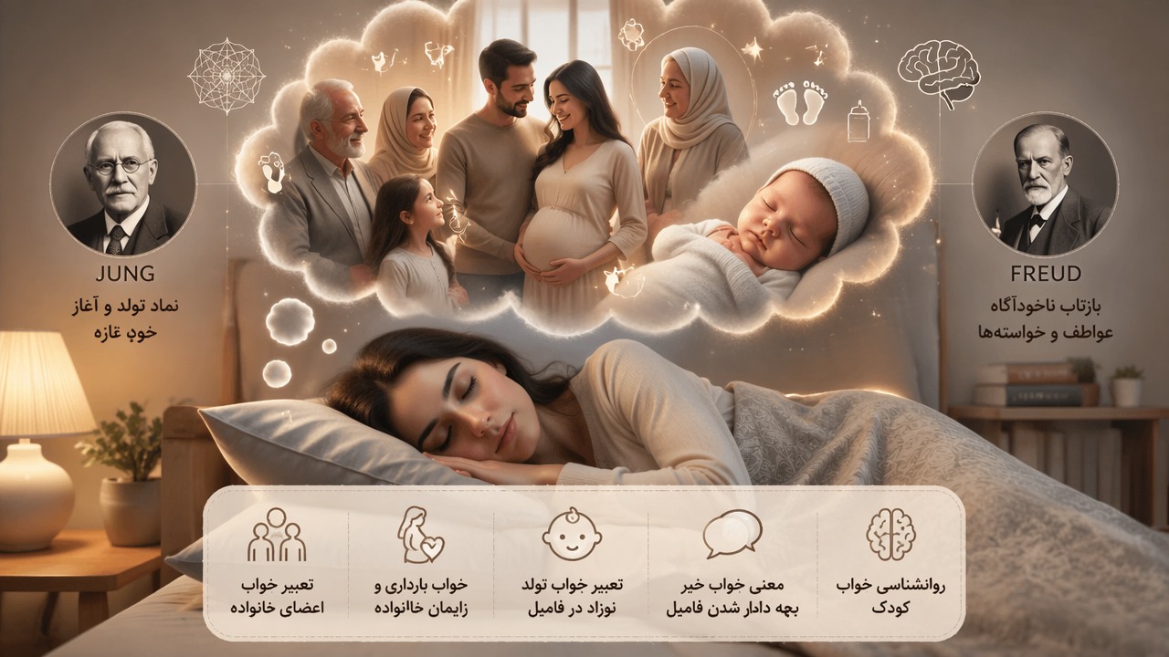 تعبیر خواب بچه دار شدن یکی از اعضای فامیل, تعبیر خواب تولد نوزاد در فامیل, خواب بارداری و زایمان خانواده, تعبیر خواب اعضای خانواده, روانشناسی خواب کودک, یونگ و تعبیر خواب تولد, فروید تعبیر خواب نوزاد, معنی خواب خبر بچه دار شدن فامیل,