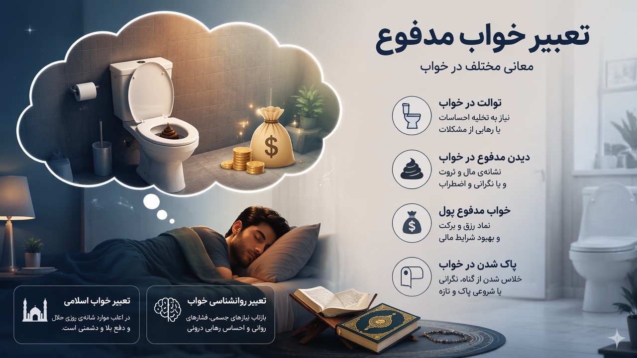 تعبیر خواب مدفوع, تعبیر خواب مدفوع در توالت, توالت در خواب, خواب مدفوع پول, تفسیر خواب مدفوع, دیدن مدفوع در خواب, پاک شدن در خواب, معنای خواب توالت, تعبیر خواب اسلامی, تعبیر روانشناسی خواب,