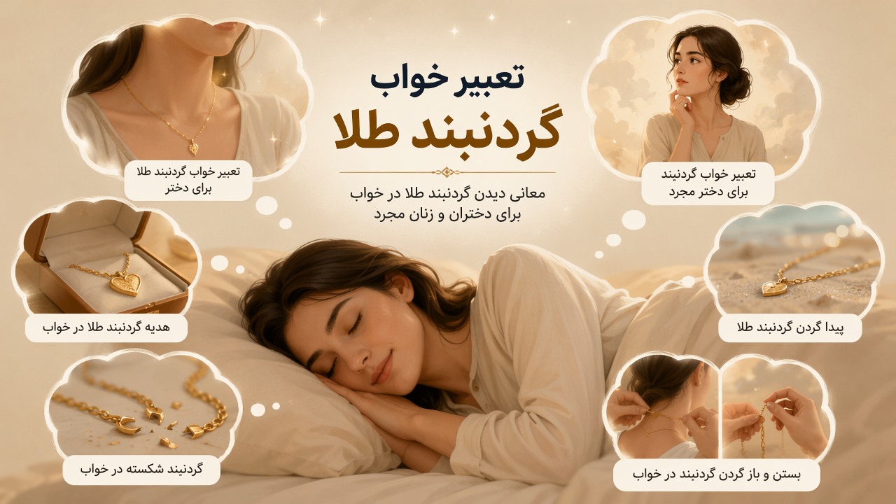 تعبیر خواب گردنبند طلا, تعبیر خواب گردنبند طلا برای دختر, تعبیر خواب گردنبند برای دختر مجرد, گردنبند طلا در خواب, هدیه گردنبند طلا در خواب, گردنبند شکسته در خواب, پیدا کردن گردنبند طلا, بستن و باز کردن گردنبند در خواب,