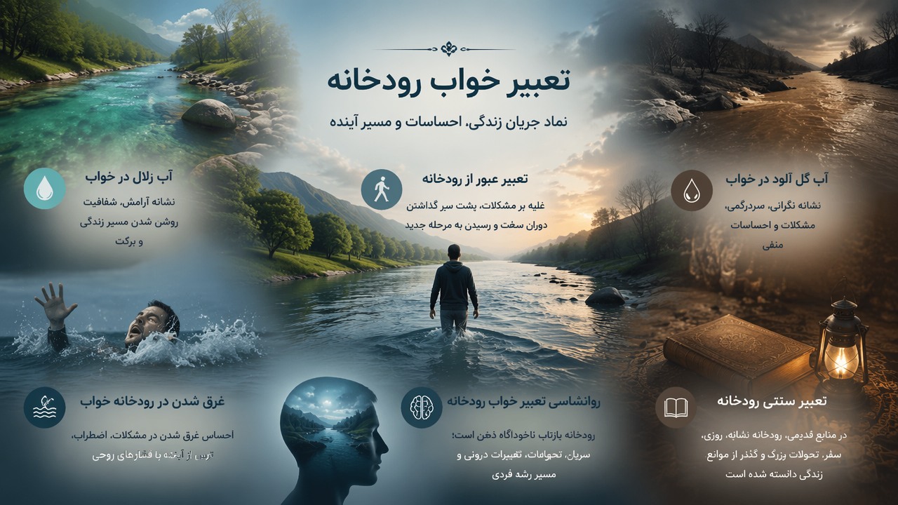 تعبیر خواب رودخانه, دیدن رودخانه در خواب, تعبیر عبور از رودخانه, غرق شدن در رودخانه خواب, آب زلال در خواب, آب گل آلود خواب, روانشناسی تعبیر خواب رودخانه, تعبیر سنتی رودخانه,