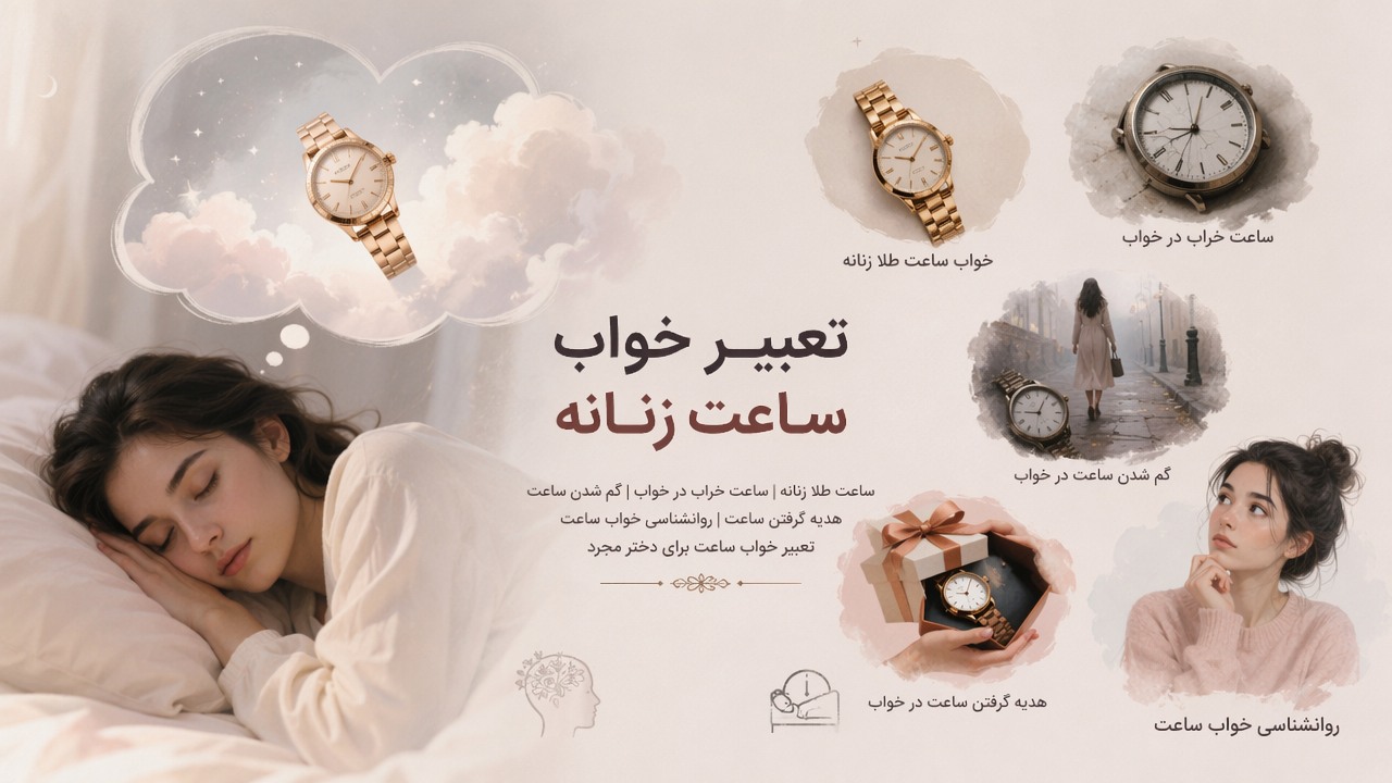 تعبیر خواب ساعت مچی زنانه, تعبیر خواب ساعت زنانه, خواب ساعت طلا زنانه, ساعت خراب در خواب, گم شدن ساعت در خواب, هدیه گرفتن ساعت در خواب, روانشناسی خواب ساعت, تعبیر خواب ساعت برای دختر مجرد,