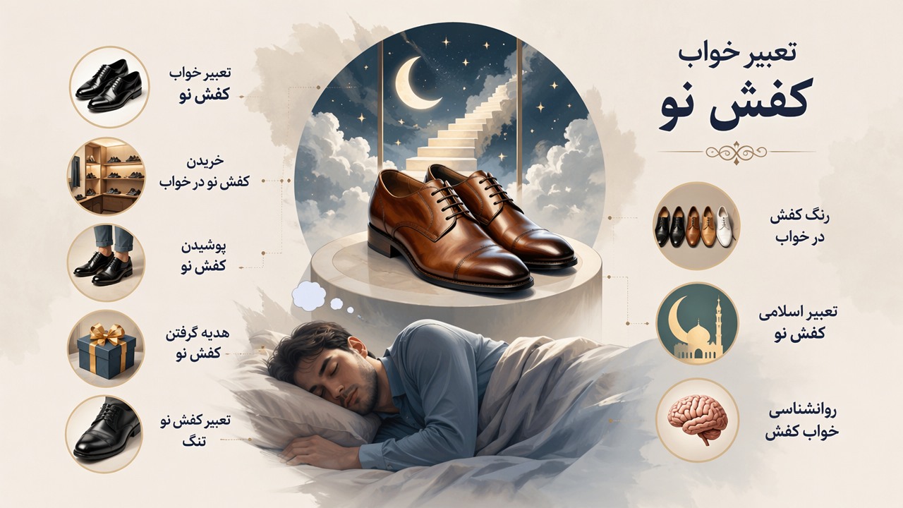 تعبیر خواب کفش نو, تعبیر دیدن کفش نو, خریدن کفش نو در خواب, پوشیدن کفش نو, هدیه گرفتن کفش نو, تعبیر کفش نو تنگ, رنگ کفش در خواب, تعبیر اسلامی کفش نو, روانشناسی خواب کفش,