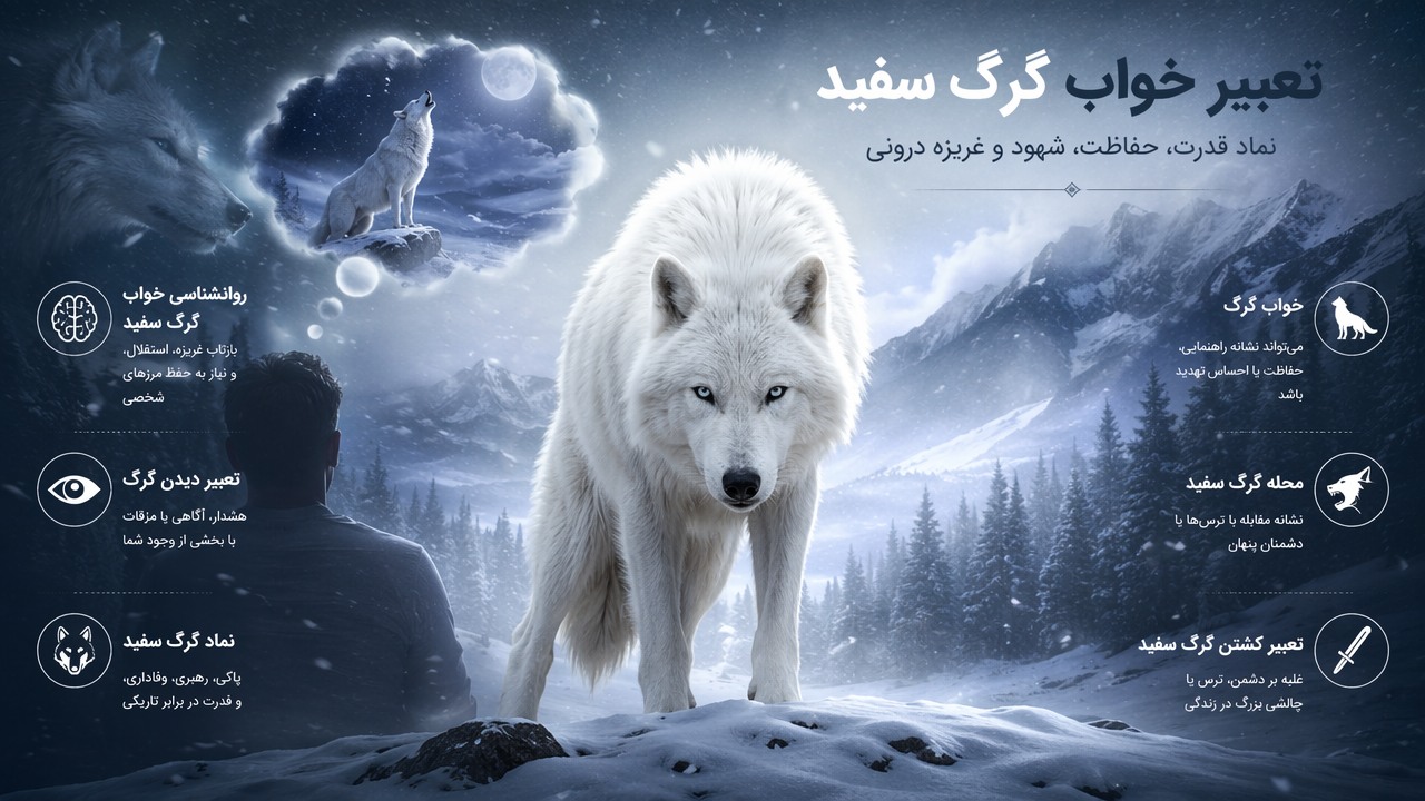 تعبیر خواب گرگ سفید, خواب گرگ, نماد گرگ سفید, گرگ در خواب, تعبیر دیدن گرگ, تعبیر کشتن گرگ سفید, گرگ سفید در برف, حمله گرگ سفید, روانشناسی خواب گرگ سفید,