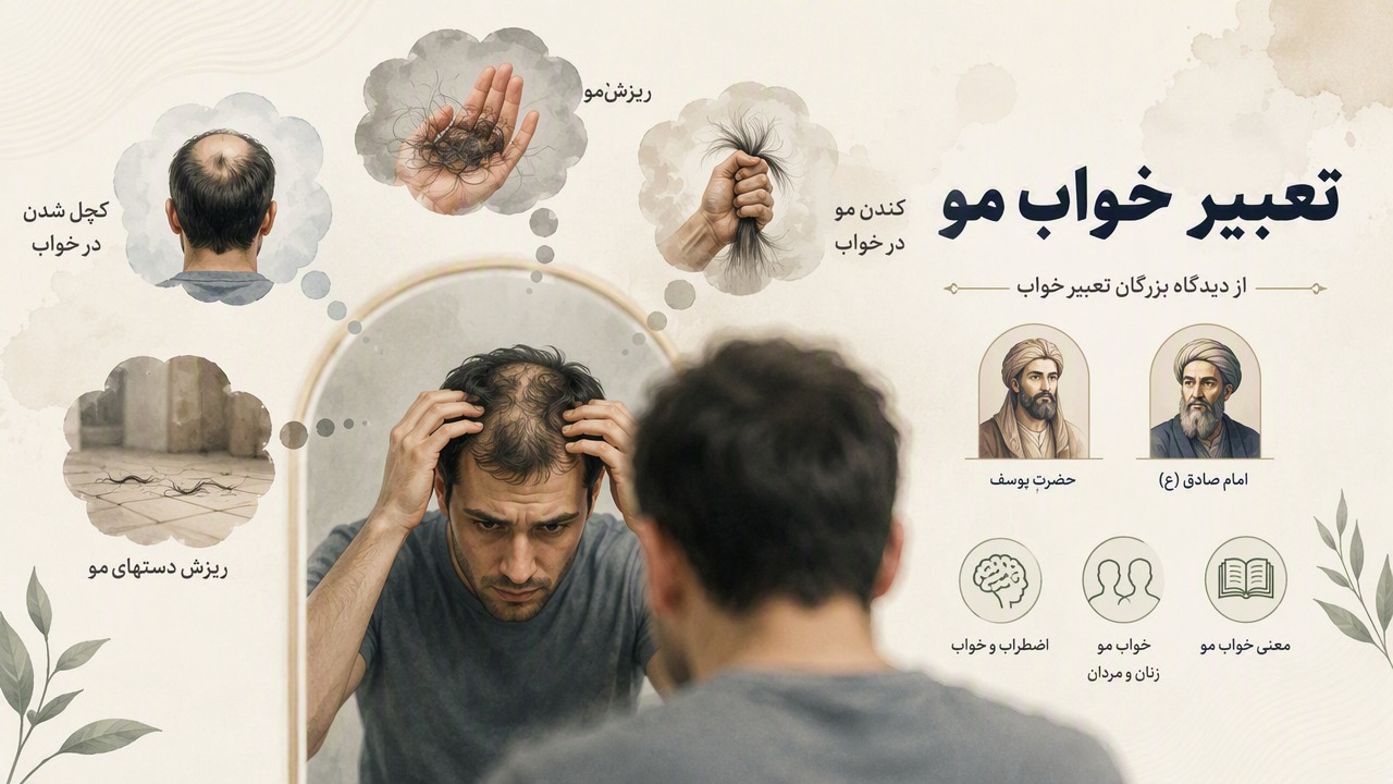 تعبیر خواب ریزش مو, ریختن موی سر, کچل شدن در خواب, کندن مو در خواب, ریزش دستهای مو, تعبیر خواب مو امام صادق, تعبیر خواب حضرت یوسف, معنی خواب مو, اضطراب و خواب, خواب مو زنان و مردان, 