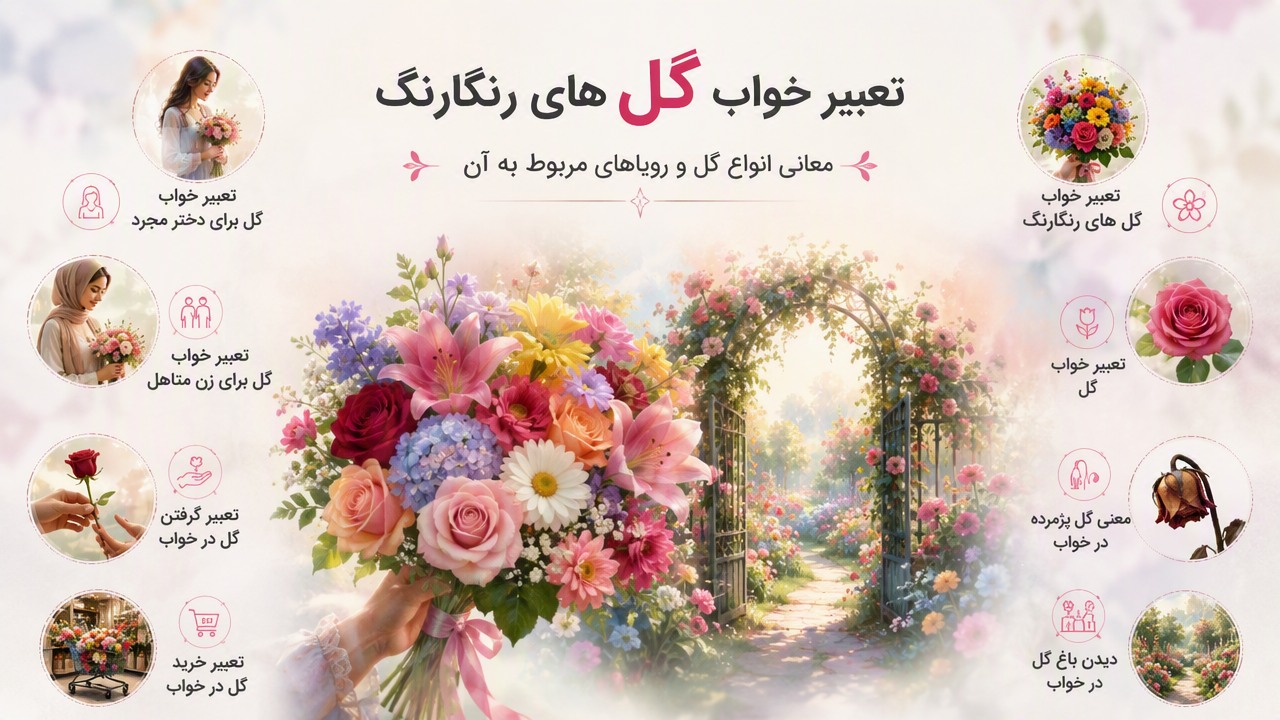 تعبیر خواب گل های رنگارنگ, تعبیر خواب گل, تعبیر خواب دسته گل, تعبیر رنگ گل در خواب, معنی گل پژمرده در خواب, دیدن باغ گل در خواب, تعبیر خواب گل برای دختر مجرد, تعبیر خواب گل برای زن متاهل, تعبیر گرفتن گل در خواب, تعبیر خرید گل در خواب, 