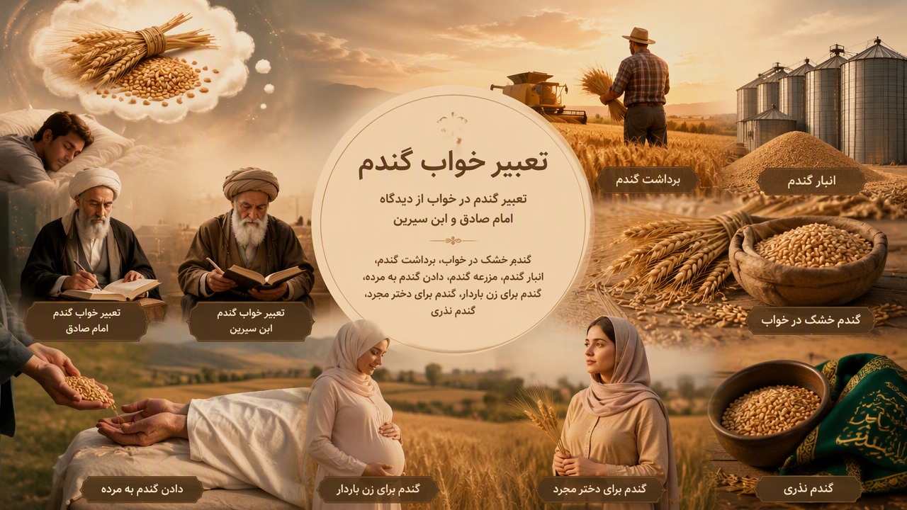 تعبیر خواب گندم خشک, تعبیر گندم در خواب, تعبیر خواب گندم امام صادق, تعبیر خواب گندم ابن سیرین, گندم خشک در خواب, برداشت گندم, انبار گندم, مزرعه گندم, دادن گندم به مرده, گندم برای زن باردار, گندم برای دختر مجرد, گندم نذری, 