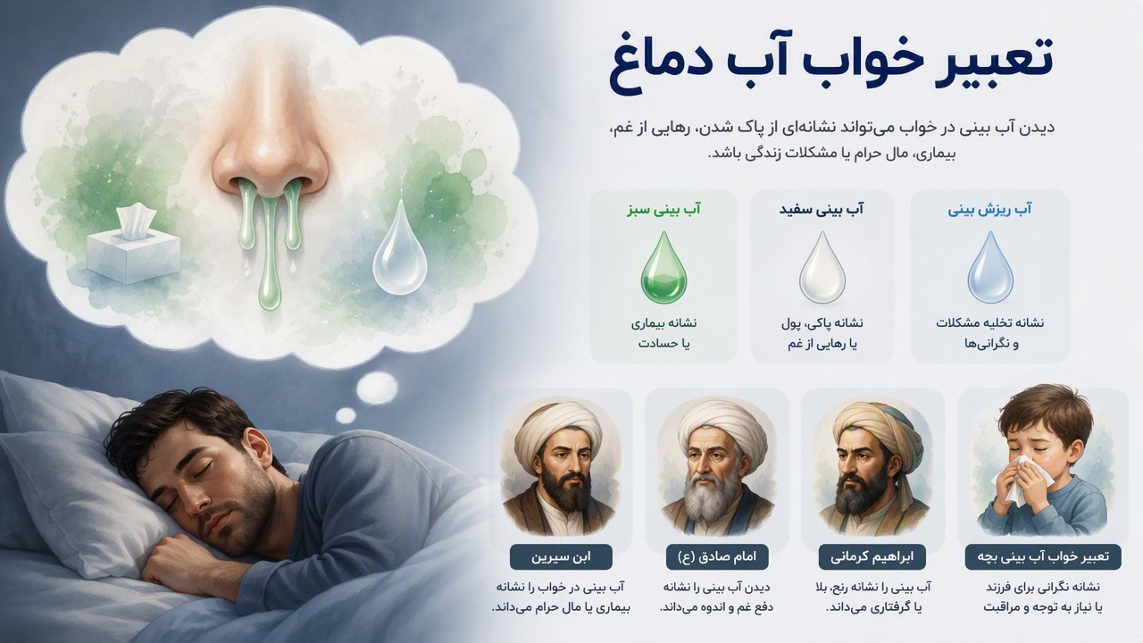 تعبیر خواب آب دماغ, تعبیر خواب آب بینی, تعبیر خواب خلط بینی, آب ریزش بینی در خواب, تعبیر خواب آب بینی سبز, تعبیر خواب آب بینی سفید, ابن سیرین آب بینی, امام صادق آب بینی, ابراهیم کرمانی آب بینی, تعبیر خواب آب بینی بچه,