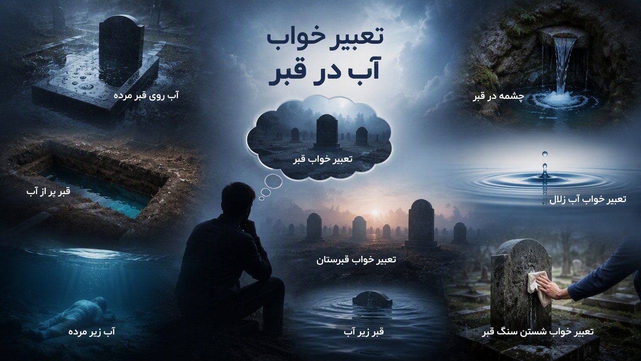 تعبیر خواب آب در قبر, قبر پر از آب, آب روی قبر مرده, چشمه در قبر, تعبیر خواب قبر, تعبیر خواب آب زلال, تعبیر خواب قبرستان, تعبیر خواب شستن سنگ قبر, قبر زیر آب, آب زیر مرده,