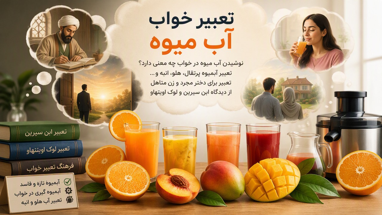 تعبیر خواب آب میوه, نوشیدن آب میوه در خواب, تعبیر آبمیوه پرتقال, آبمیوه تازه و فاسد, تعبیر آبمیوه برای دختر مجرد, تعبیر آبمیوه برای زن متاهل, ابن سیرین آب میوه, لوک اویتنهاو میوه, معنی آبمیوه گیری در خواب, تعبیر آب هلو و انبه,