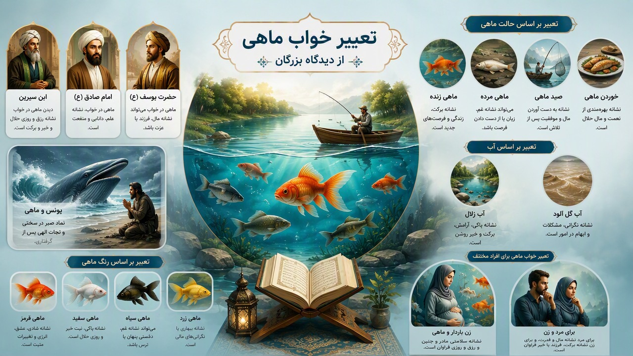 تعبیر خواب ماهی, تعبیر خواب آب و ماهی, ماهی زنده در خواب, ماهی قرمز, خوردن ماهی, صید ماهی, ابن سیرین, امام صادق, حضرت یوسف, یونس و ماهی, آب زلال و گل آلود, ماهی مرده, تعبیر رنگ ماهی, زن باردار و ماهی, خواب ماهی برای مرد و زن,