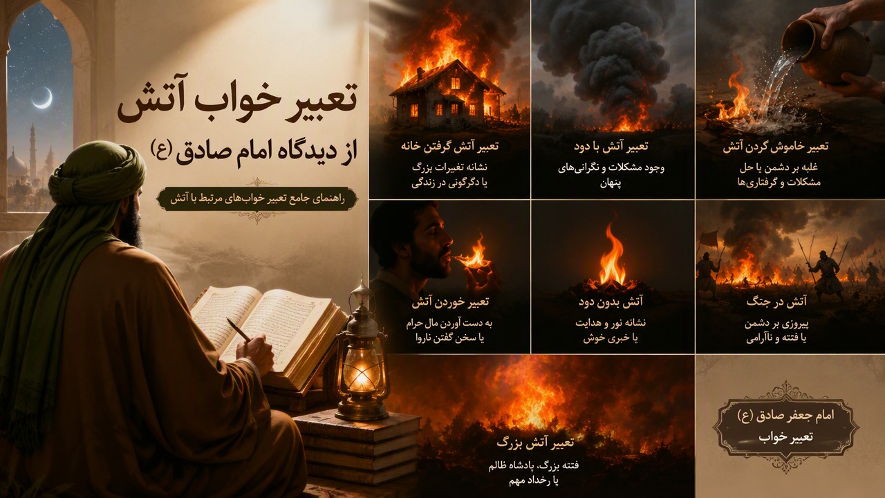 تعبیر خواب آتش امام صادق, خواب آتش, تعبیر آتش گرفتن خانه, تعبیر آتش با دود, تعبیر خاموش کردن آتش, امام جعفر صادق تعبیر خواب, تعبیر خوردن آتش, آتش بدون دود, آتش در جنگ, تعبیر آتش بزرگ,