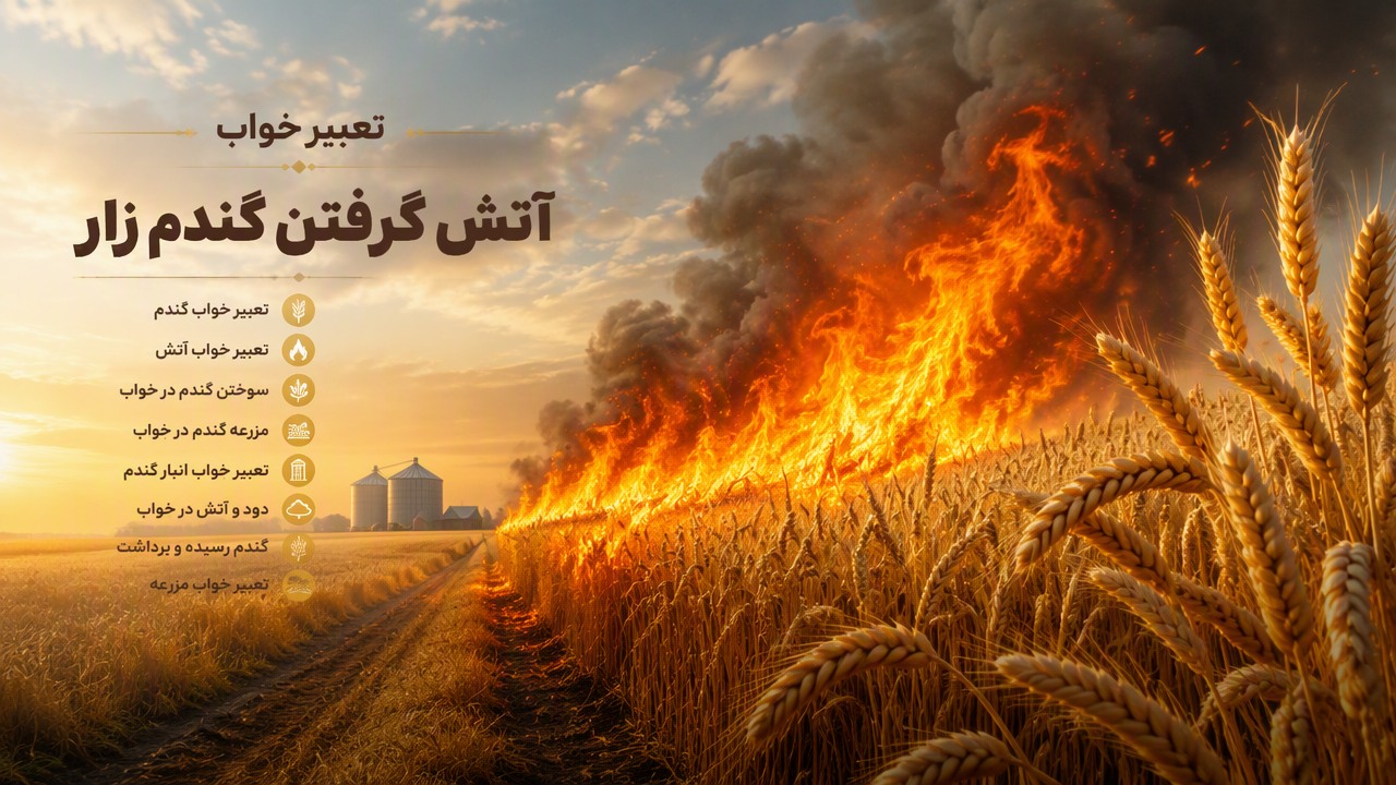 تعبیر خواب آتش گرفتن گندم زار, تعبیر خواب گندم, تعبیر خواب آتش, سوختن گندم در خواب, مزرعه گندم در خواب, آتش سوزی در خواب, تعبیر خواب انبار گندم, دود و آتش در خواب, گندم رسیده, تعبیر خواب مزرعه,