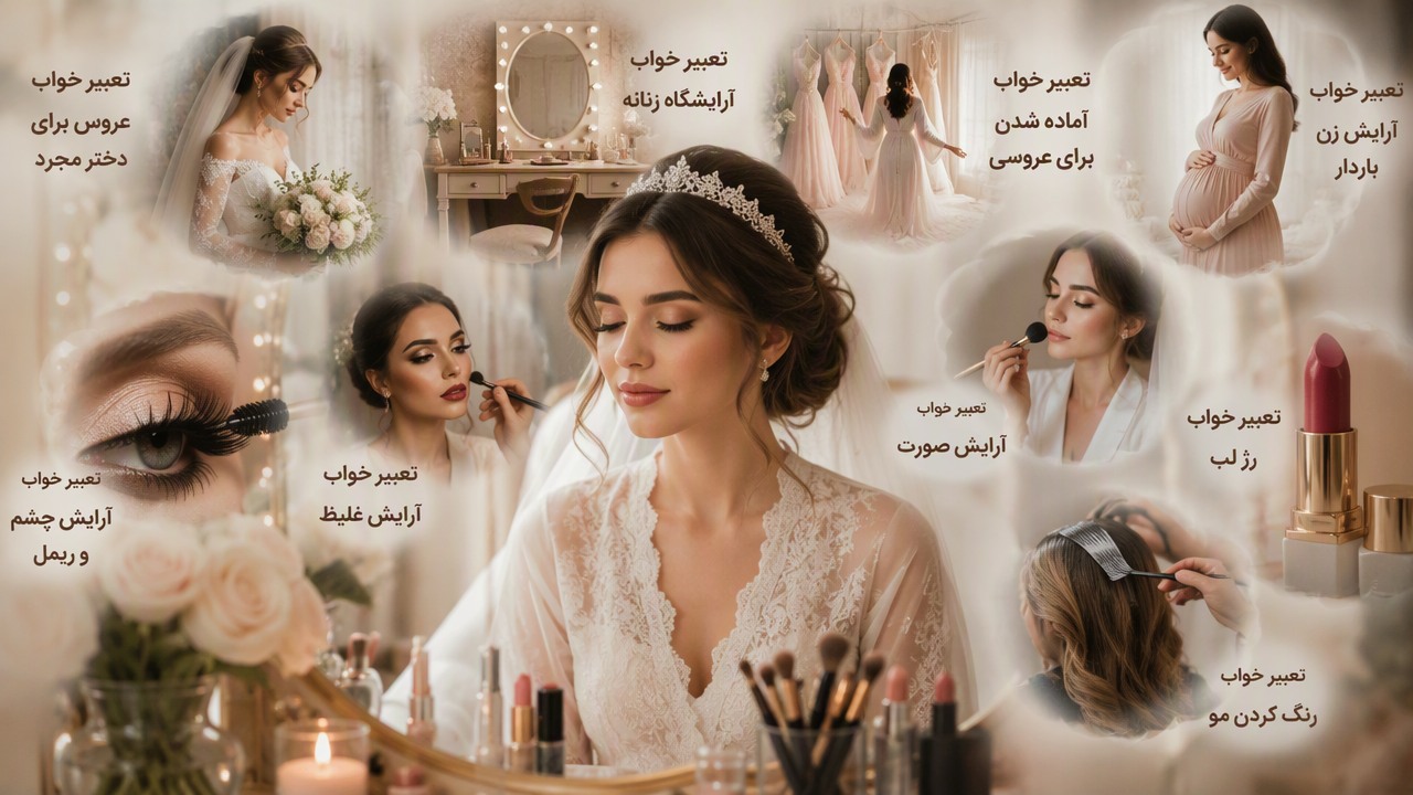 تعبیر خواب آرایش عروس, تعبیر خواب آرایش برای عروسی, تعبیر خواب آرایش صورت, تعبیر خواب آرایش غلیظ, تعبیر خواب آرایشگاه زنانه, تعبیر خواب آماده شدن برای عروسی, تعبیر خواب عروس برای دختر مجرد, تعبیر خواب آرایش زن باردار, تعبیر خواب آرایش چشم و ریمل, تعبیر خواب رژ لب, تعبیر خواب رنگ کردن مو, 