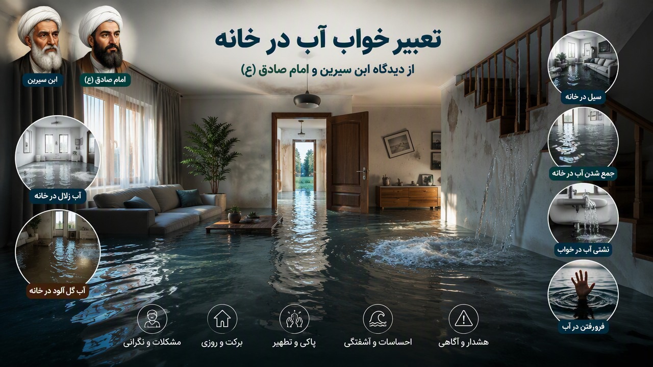 تعبیر خواب آب گرفتن خانه, تعبیر خواب آب در خانه, تعبیر خواب آب گرفتگی, تعبیر خواب جمع شدن آب در خانه, تعبیر خواب فرو رفتن در آب, تعبیر خواب سیل در خانه, آب زلال در خانه, آب گل آلود در خانه, نشتی آب در خواب, تعبیر خواب آب از ابن سیرین و امام صادق, 
