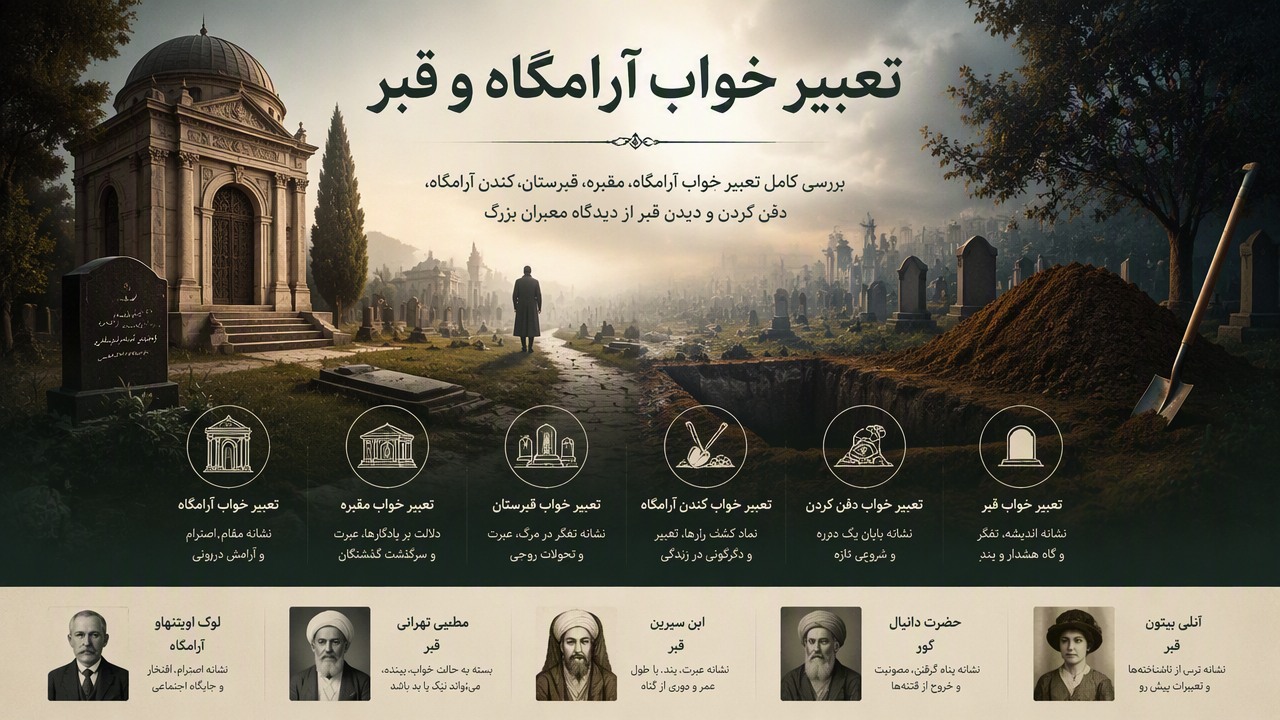تعبیر خواب آرامگاه, تعبیر خواب مقبره, تعبیر خواب قبرستان, تعبیر خواب کندن آرامگاه, تعبیر خواب دفن کردن, تعبیر خواب قبر, لوک اویتنهاو آرامگاه, مطیعی تهرانی قبر, ابن سیرین قبر, حضرت دانیال گور, آنلی بیتون قبر,
