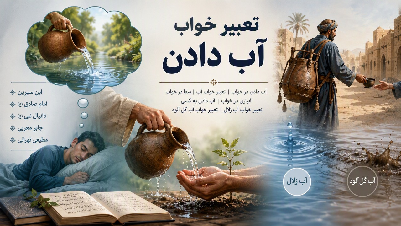 تعبیر خواب آب دادن, آب دادن در خواب, تعبیر خواب آب, سقا در خواب, آبیاری در خواب, آب دادن به کسی, تعبیر خواب آب زلال, تعبیر خواب آب گل آلود, ابن سیرین, امام صادق, دانیال نبی, جابر مغربی, مطیعی تهرانی, 