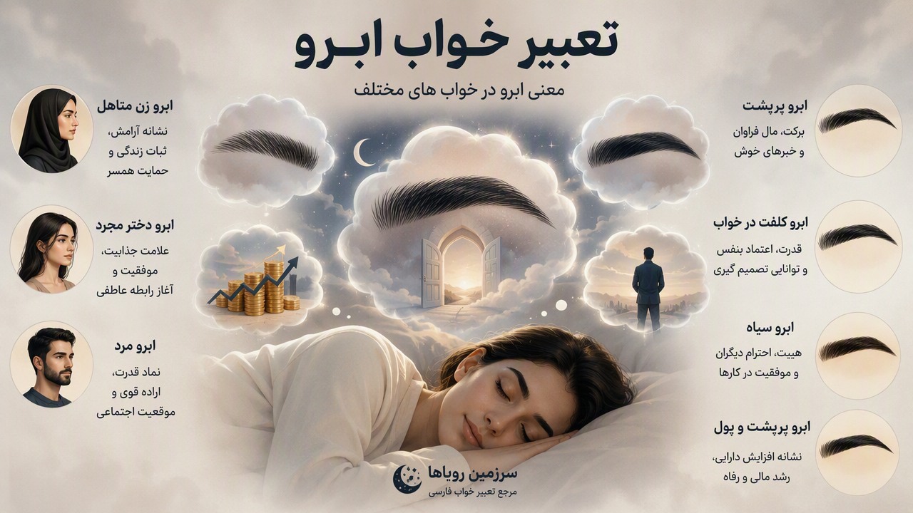 تعبیر خواب ابرو, تعبیر خواب ابروی پرپشت, معنی ابرو در خواب, ابرو کلفت در خواب, ابرو سیاه در خواب, ابرو زن متاهل, ابرو دختر مجرد, ابرو مرد, ابرو پرپشت و پول, تعبیر خواب سرزمین رویاها, 