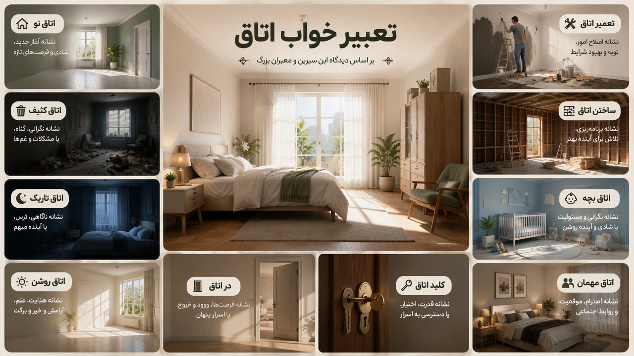 تعبیر خواب اتاق, تعبیر خواب اتاق ابن سیرین, اتاق خواب در خواب, اتاق نو, اتاق کثیف, اتاق تاریک, اتاق روشن, تعمیر اتاق, ساختن اتاق, اتاق بچه در خواب, اتاق مهمان, کلید اتاق, در اتاق,
