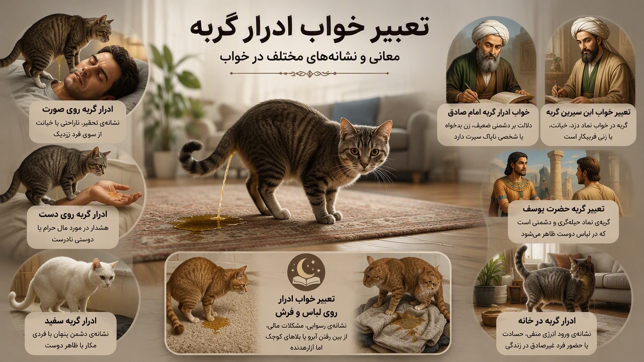 تعبیر خواب ادرار گربه, ادرار گربه روی انسان, خواب ادرار گربه امام صادق, ادرار گربه روی صورت, ادرار گربه روی دست, تعبیر خواب ابن سیرین گربه, تعبیر گربه حضرت یوسف, ادرار گربه سفید, ادرار گربه در خانه, تعبیر خواب ادرار روی لباس و فرش,