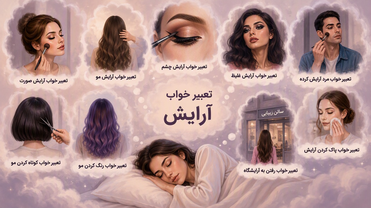 تعبیر خواب آرایش, تعبیر خواب آرایش صورت, تعبیر خواب آرایش مو, تعبیر خواب آرایش چشم, تعبیر خواب آرایش غلیظ, تعبیر خواب مرد آرایش کرده, تعبیر خواب پاک کردن آرایش, تعبیر خواب کوتاه کردن مو, تعبیر خواب رنگ کردن مو, تعبیر خواب رفتن به آرایشگاه,