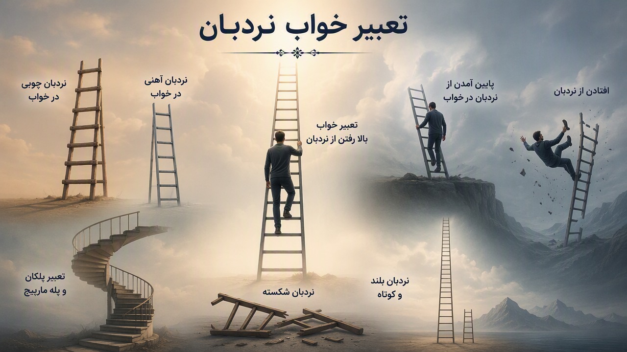تعبیر خواب نردبان, تعبیر خواب بالا رفتن از نردبان, نردبان چوبی در خواب, نردبان آهنی در خواب, پایین آمدن از نردبان در خواب, افتادن از نردبان, نردبان شکسته, نردبان بلند و کوتاه, تعبیر پلکان و پله مارپیچ,