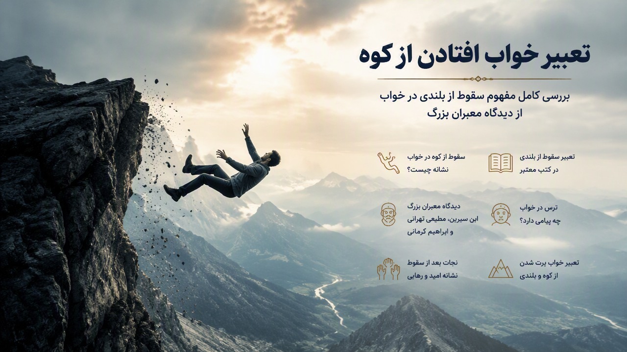 تعبیر خواب افتادن از کوه, سقوط از کوه در خواب, تعبیر سقوط از بلندی, افتادن از کوه مطیعی تهرانی, ابراهیم کرمانی سقوط, ابن سیرین سقوط, ترس در خواب, نجات بعد از سقوط, تعبیر خواب پرت شدن از کوه, 